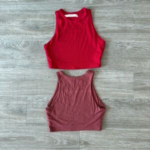 OOTDFASH Red and Mauve Sleeveless Crop Top Bundle of 2, Size Small